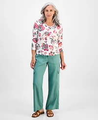 Style & Co Petite Jungle-Floral 3/4-Sleeve Top, Exclusively at Macy's