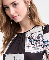 Karl Lagerfeld Paris Women's Scarf-Print Handkerchief-Hem Midi Dress