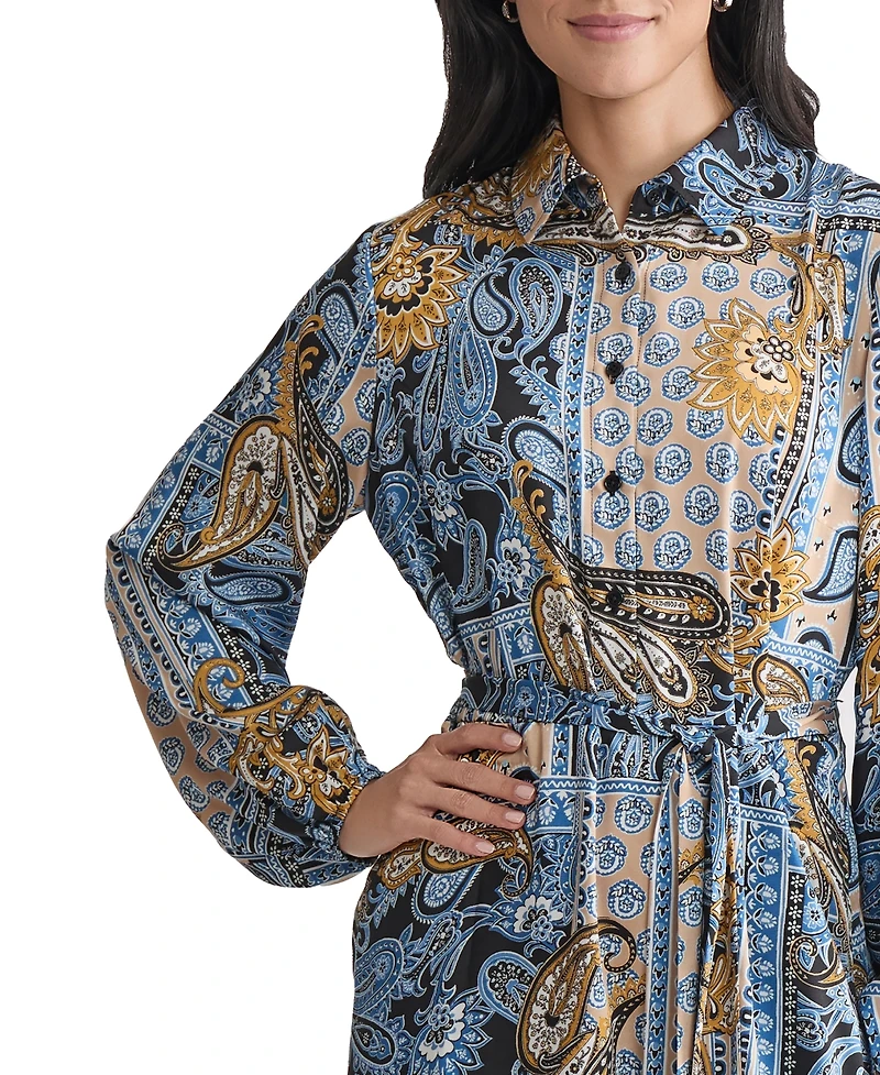 Jones New York Women's Collared Paisley Tie-Waist Shirtdress