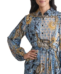 Jones New York Women's Collared Paisley Tie-Waist Shirtdress