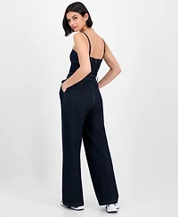 Tinseltown Juniors' Sweetheart-Neck Sleeveless Denim Jumpsuit
