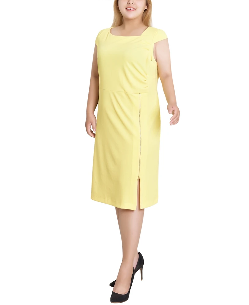 Ny Collection Plus Cap Sleeve Exposed Zipper Dress