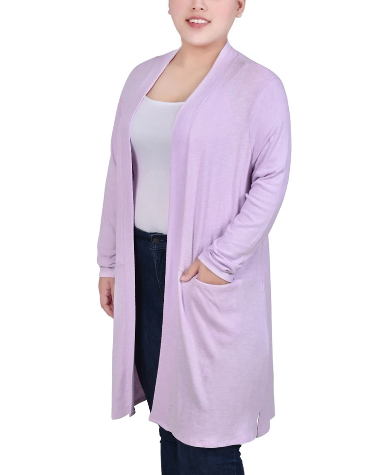 Ny Collection Plus Long Sleeve Knee Length Cardigan Sweater