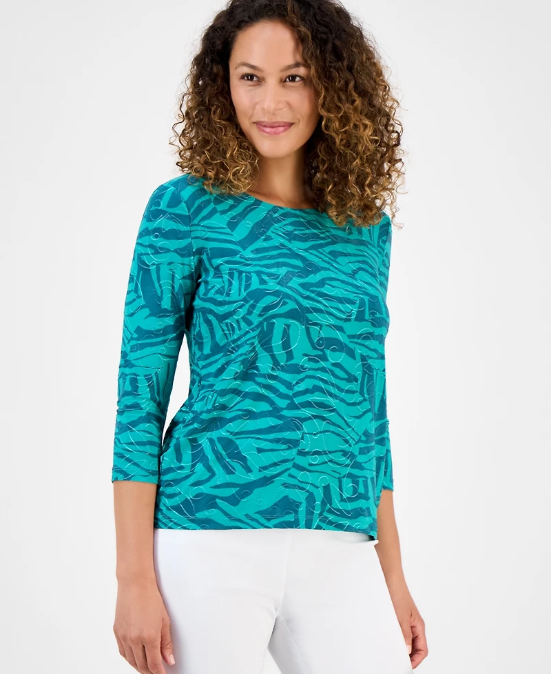 Jm Collection Petite Jacquard Scoop-Neck Top, Exclusively at Macy's