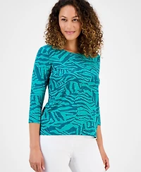 Jm Collection Petite Jacquard Scoop-Neck Top, Exclusively at Macy's