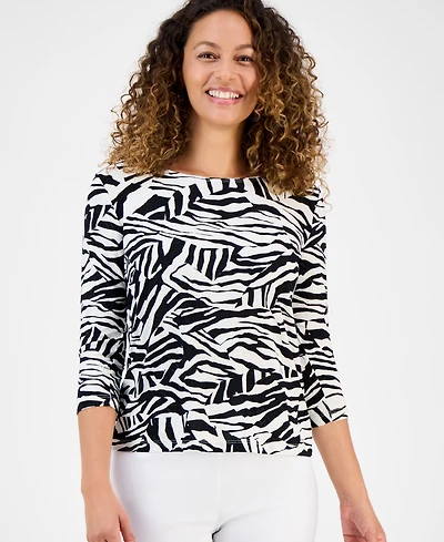 Jm Collection Petite Jacquard Scoop-Neck Top, Exclusively at Macy's