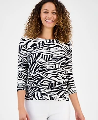 Jm Collection Petite Jacquard Scoop-Neck Top, Exclusively at Macy's