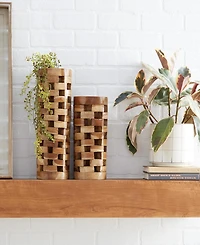 Rosemary Lane Teak Wood Contemporary Vase, Set of 2