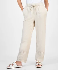 And Now This Petite Linen-Blend Lace-Inset Wide-Leg Pants, Exclusively at Macy's