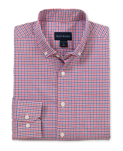 Scott Barber Men's Cotton Tattersall, Berry