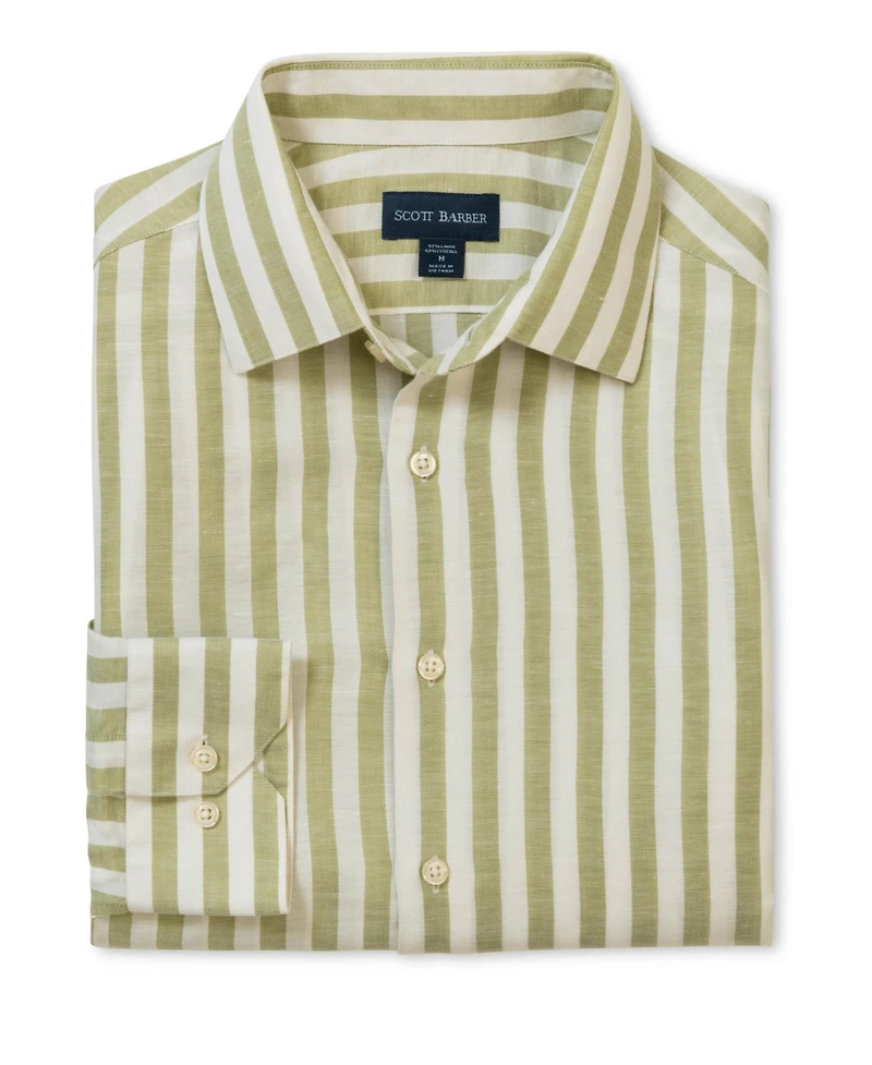 Scott Barber Men's Coastal Linen Stripe, Sage