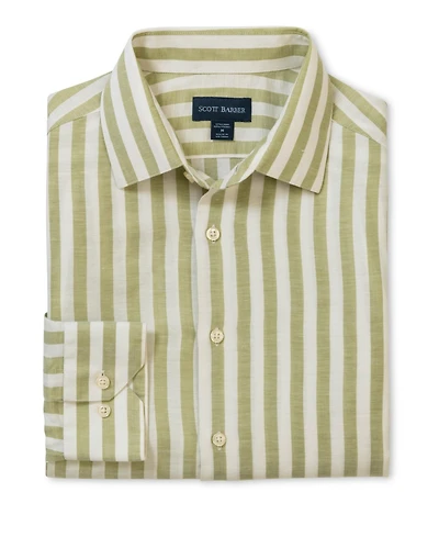 Scott Barber Men's Coastal Linen Stripe, Sage