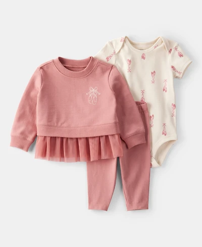 Carter's Baby Girls Ballet Little Pullover Top, Bodysuit & Pants, 3 Piece Set