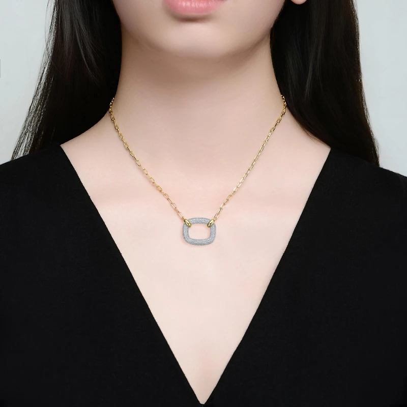 Rachel Glauber 14k Yellow Gold Plated with Clear Cubic Zirconia Square Pendant Necklace