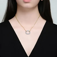 Rachel Glauber 14k Yellow Gold Plated with Clear Cubic Zirconia Square Pendant Necklace