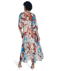 Calvin Klein Women's 3/4-Sleeve Chiffon Wrap A-Line Dress