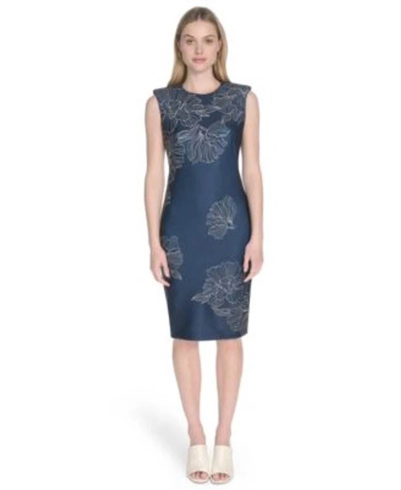 Calvin Klein Womens Sleeveless Scuba Sheath Dress 0p 16