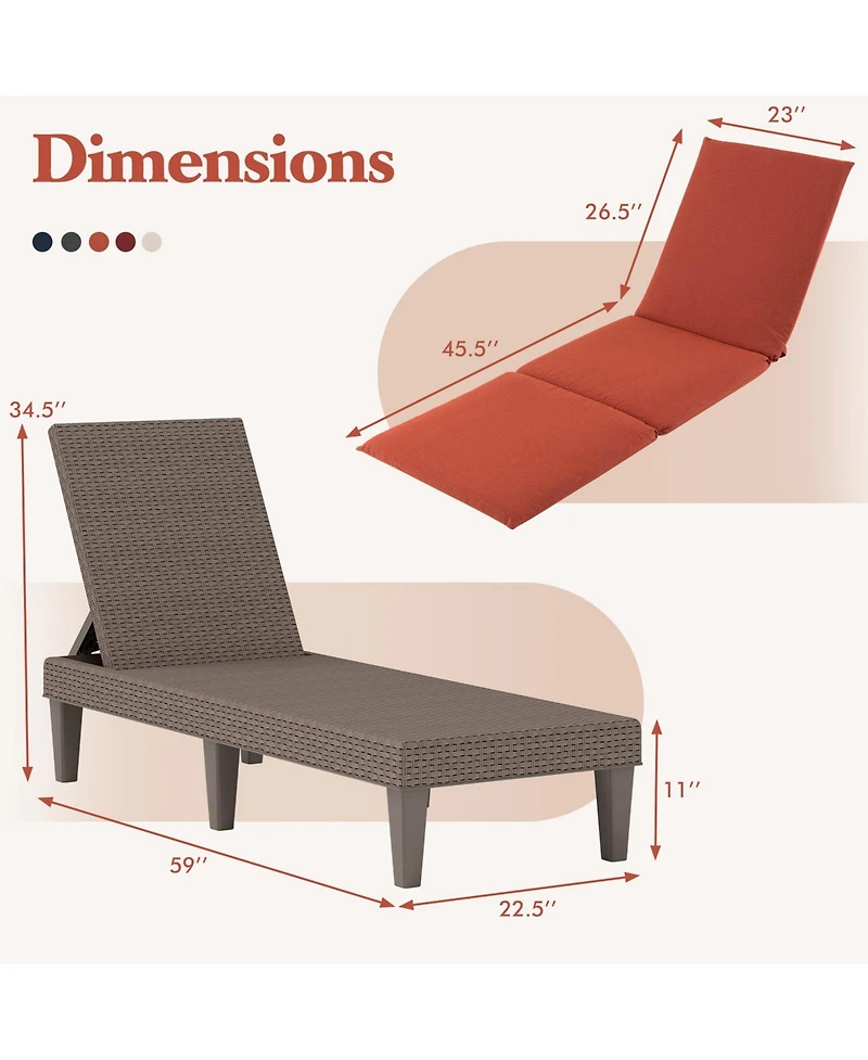 Gymax 2PCS Patio Lounge Chair Recliner Chair w/ 3-Position Adjustable Backrest & Cushion