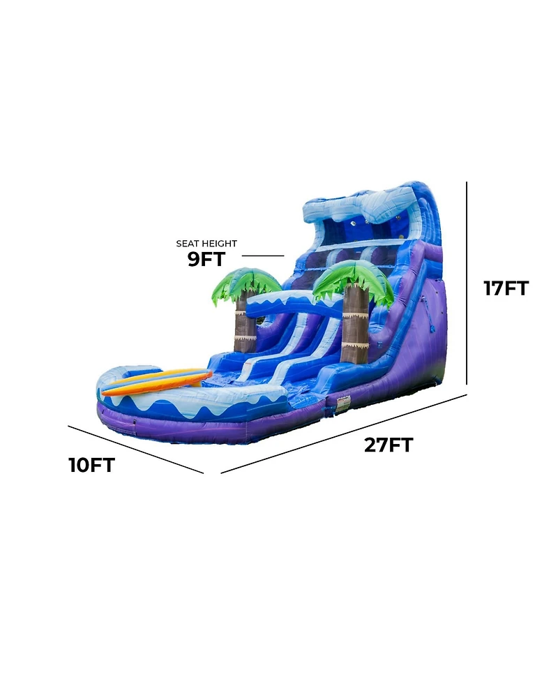 Xjump 17 Surf Beach Tall Inflatable Water Slide with Splash Pool and Dual Lane, Tall Seating Height, Commercial Grade, Outdoor Backyard, Summer Fun, W