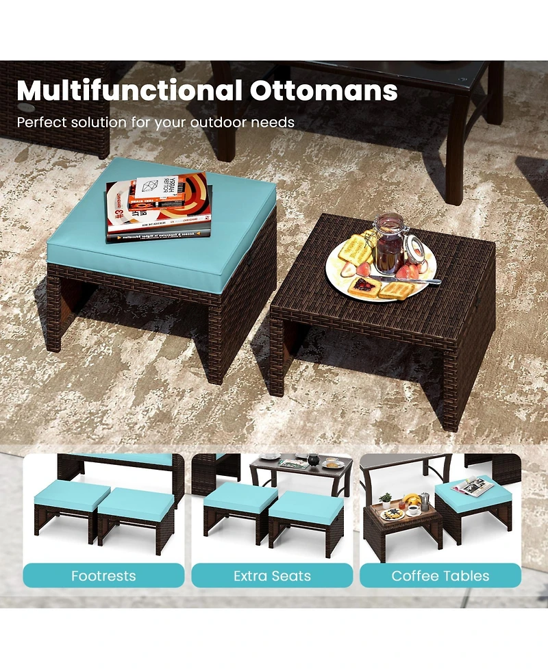 Multipurpose Outdoor 2 Pieces Patio Pe Rattan Ottomans Footstool