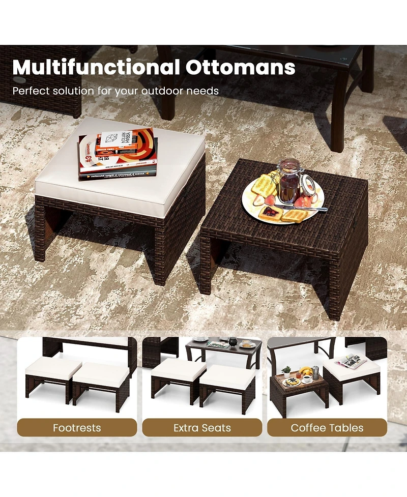 Multipurpose Outdoor 2 Pieces Patio Pe Rattan Ottomans Footstool