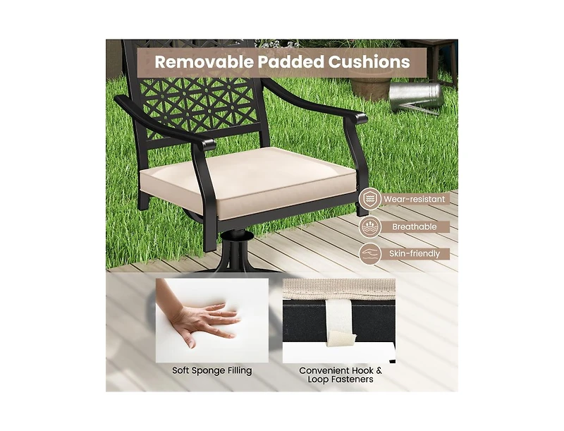 2 Pieces Outdoor Swivel Chairs Patio Dining with Padded Cushions