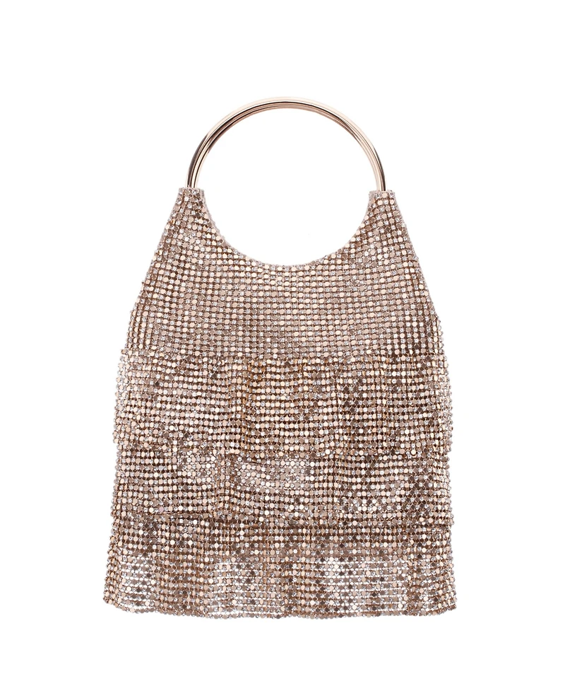 Nina 3-Tiered Crystal Mesh Ruffle Pouch Bag