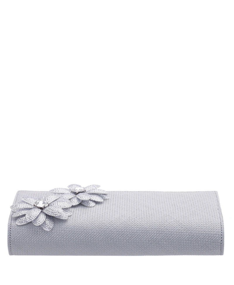 Nina Double Crystal Flower Slim Clutch Bag