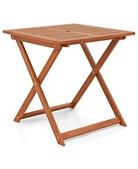 Patio Dining Table with Teak Finish and Umbrella Hole for Outdoor Meals