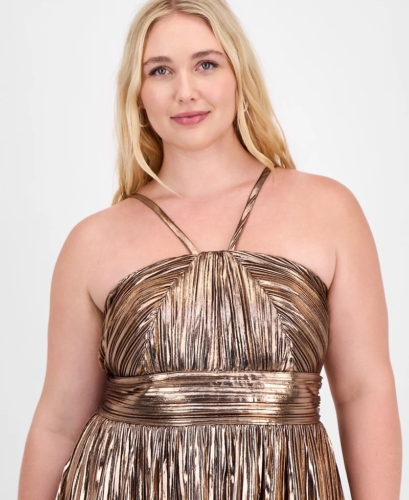 City Studios Trendy Plus Metallic Foil Pleated Fit & Flare Dress