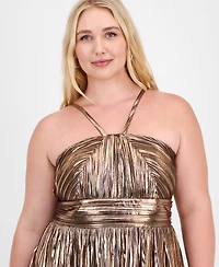 City Studios Trendy Plus Metallic Foil Pleated Fit & Flare Dress