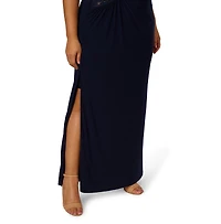 Adrianna Papell Plus Jersey Beaded Long Sleeveless Dress