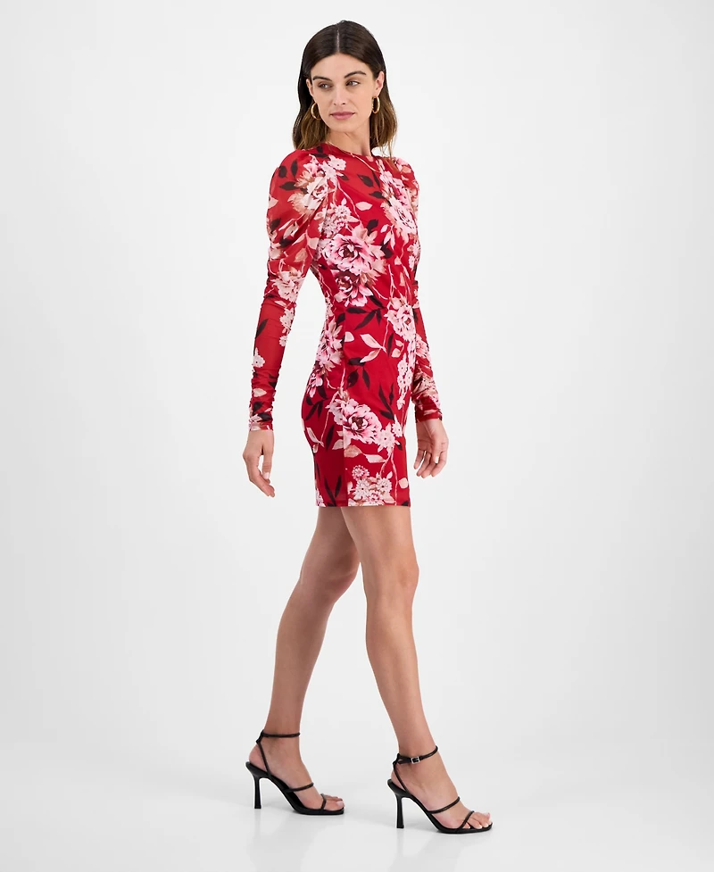 14th Place Juniors' Floral-Print Long-Sleeve Dress