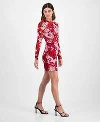 14th Place Juniors' Floral-Print Long-Sleeve Dress
