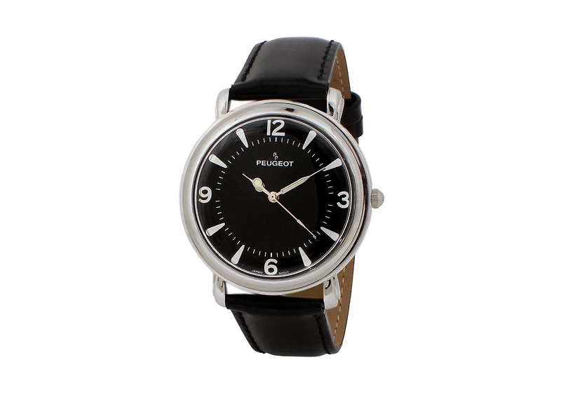 Peugeot Men's 38mm Black Dial Retro Design Calf Skin Leather Strap watch
