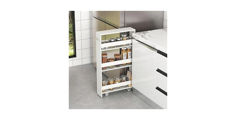 Rolling Kitchen Slim Storage Cart Mobile Shelving Organizer with Handle