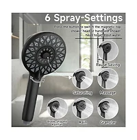 Rainsken High Pressure Shower Heads 6 Spray Mode, Magnetic Shower Head for Bathroom, Matte Black Handheld Shower with 60 inch Stainless Steel Hose
