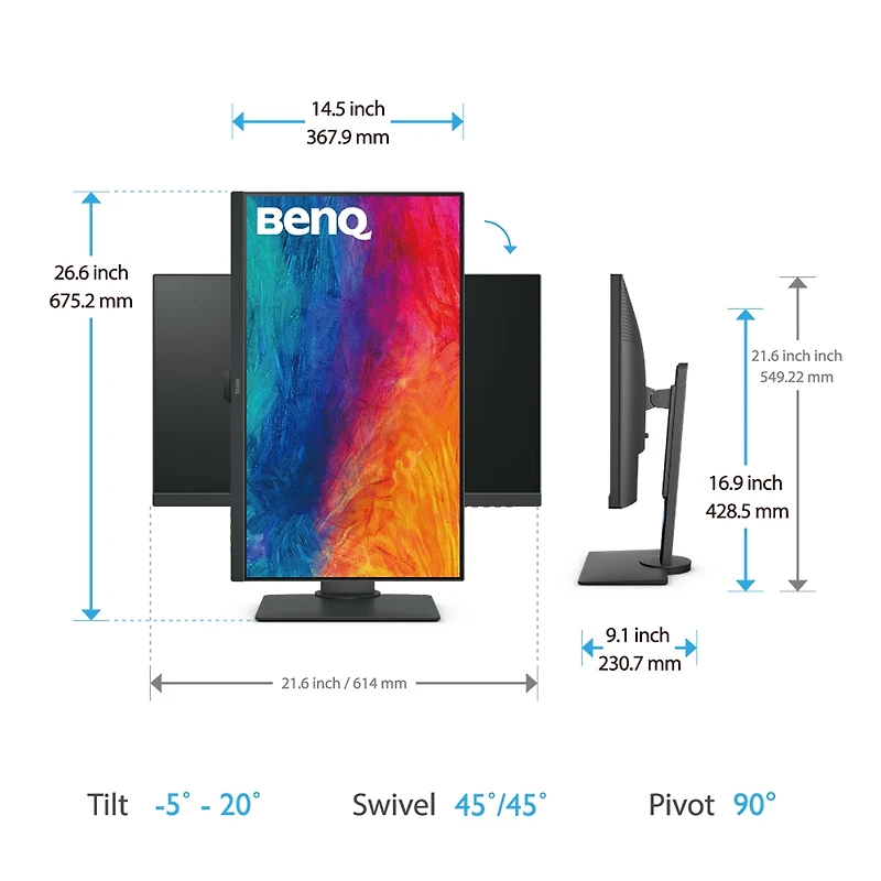BenQ PD2705Q DesignVue 27" 16:9 Qhd Ips Hdr Design Monitor with Eye-Care, Metallic Gray