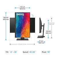 BenQ PD2705Q DesignVue 27" 16:9 Qhd Ips Hdr Design Monitor with Eye-Care, Metallic Gray