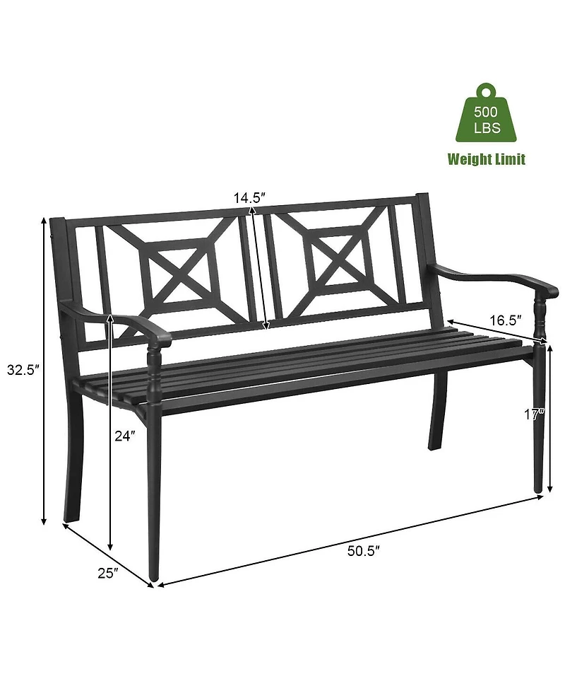 Weather Resistant Patio Bench with Steel Frame for Garden Deck or Balcony