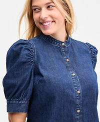 On 34th Women's Denim Puff-Sleeve Shirt, Exclusively at Macy's