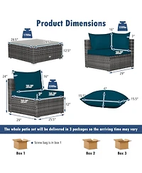 7 Pieces Patio Rattan Furniture Set with Sectional Sofa Cushioned