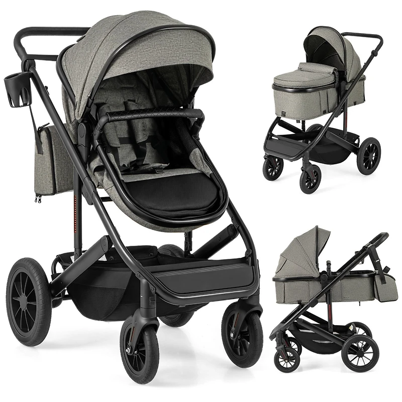 Slickblue Toddler 3-in-1 Folding Convertible Newborn Stroller with Detachable Bassinet