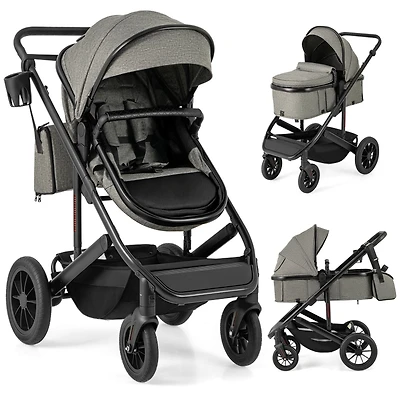Slickblue Toddler 3-in-1 Folding Convertible Newborn Stroller with Detachable Bassinet