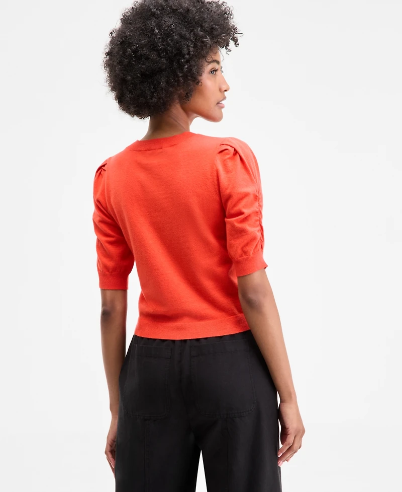 On 34th Women's Puff-Sleeve Crewneck Sweater, Exclusively at Macy's