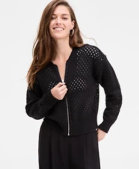 On 34th Women's Perforated Zip-Front Sweater Bomber, Exclusively at Macy's