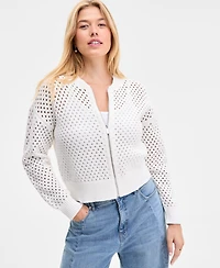 On 34th Women's Perforated Zip-Front Sweater Bomber, Exclusively at Macy's
