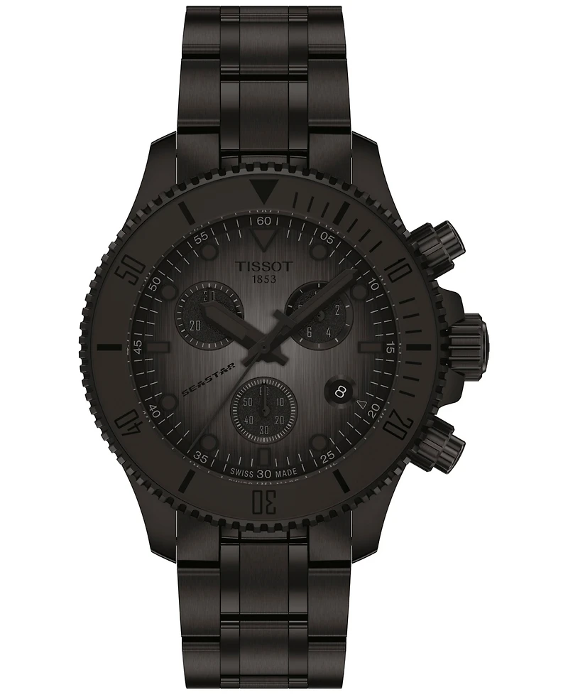 Tissot Men's Swiss Chronograph Seastar 1000 Black-Tone Stainless Steel Bracelet Watch 38mm