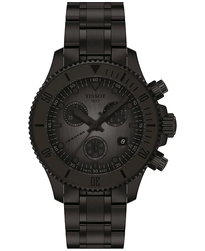 Tissot Men's Swiss Chronograph Seastar 1000 Black-Tone Stainless Steel Bracelet Watch 38mm