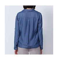 Etcetera Women's Chambray-Look Popover Blouse Strait